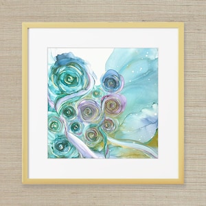 Ocean Bloom – Original Alcohol Ink Abstract Painting | Teal, Lavender & Gold Floral Swirl Art | 12x12 Modern Wall Decor