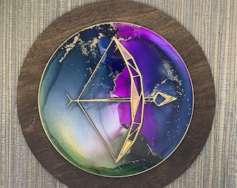 Geometric Zodiacs - Fire Signs - Iridescent Mirror Inset - Stained Glass Inspired - Unique Art - One of a Kind - Hand-Painted Art