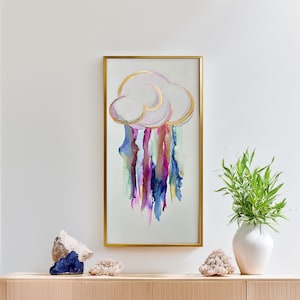 Original Artwork - Hand-Painted Artwork - Not a Print - Ready to Frame - Colorful Art - Alcohol Ink Art - Cloud Artwork - &quot;Raining Rainbows&quot;