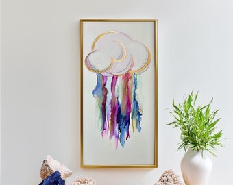 Raining Rainbows - Original Artwork - Hand-Painted Artwork - Not a Print - Ready to Frame - Colorful Art - Alcohol Ink Art - Cloud Artwork