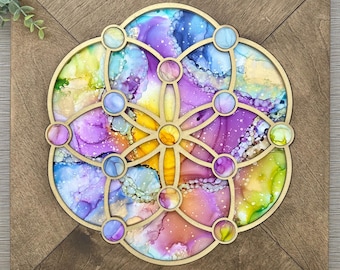 Cosmic Bloom - Sacred Geometry - Seed of Life - Handmade Artwork - Ready to Hang - Celestial - Universe - Dreamy Artwork
