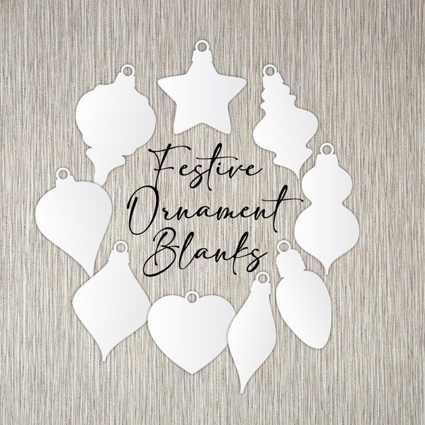 Festive Ornament Blanks - 1/8” or 1/4" (3mm or 6mm) - Acrylic Blank - Heart - Star - Bulb - Arabesque - White Black Clear Ornament