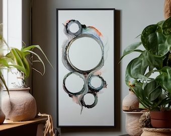 Harmony Portals – Original Alcohol Ink Abstract Circle Art, Hand-Painted Portal Artwork, 12x24 Ready to Frame