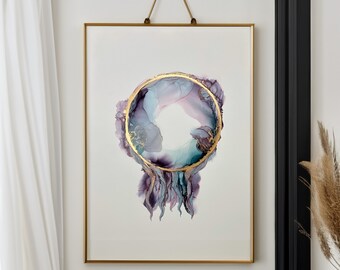 Abyssal Portal – Original Alcohol Ink Portal Art, Jewel-Tone Abstract Wall Art in Blue & Violet, 20x26 Ready to Frame