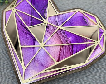 Heart Artwork - Geometric Mirror Artwork - Ready to Hang - Ripples - Heart Art - Alcohol Ink Art - "Love's Labyrinth"