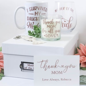 Mother of the Bride Appreciation Gift Set - Wedding Thank you gift for Mom : I Survived My Daughter's Wedding box set