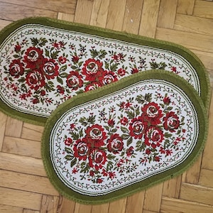 2 Antique Belgium Brocade Table Runner with Metallic Trim, Oval Belgian Tapestry Gobelin Table Linens, Doilies, Centerpiece