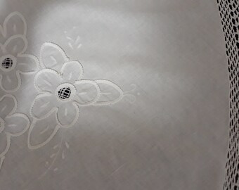 Beautiful Hand Embroidered Native American Design 64 Round White Linen Tablecloth