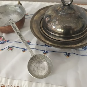 Old Copper Serving Plate with Lid, Copper Bowl with  Ladle,  Hand Hammered Turkish Copper Kitchen Utensils
