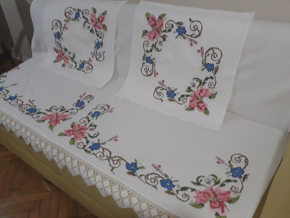Antique Hand Embroidered 2 Pillow Covers Pillow Cases With Sofa