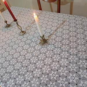 Unused Vintage Large White Cotton Crochet Tablecloth, Hand Crocheted Lace Table Cover, Hand Knitted Lace Wedding Tablecloth, Gift