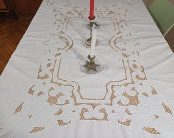 刺繍カットワークテーブルクロスハンドメイドビンテージ カットワークのあるフランス刺繍 - 日がな一日 手仕事