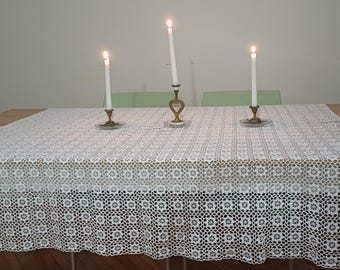 ヴィンテージホワイトクロシェコットンテーブルクロス：55インチ