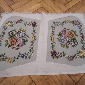 A pair of Needlepoint for Bag, Cushion or Chair Covers, Finished  Hand Stitched Needlework Rose Garden French Tapestry for Upholstery