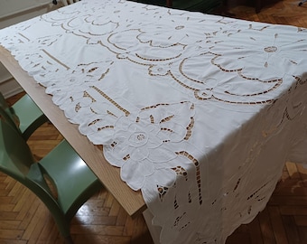 刺繍カットワークテーブルクロスハンドメイドビンテージ カットワークのあるフランス刺繍 - 日がな一日 手仕事