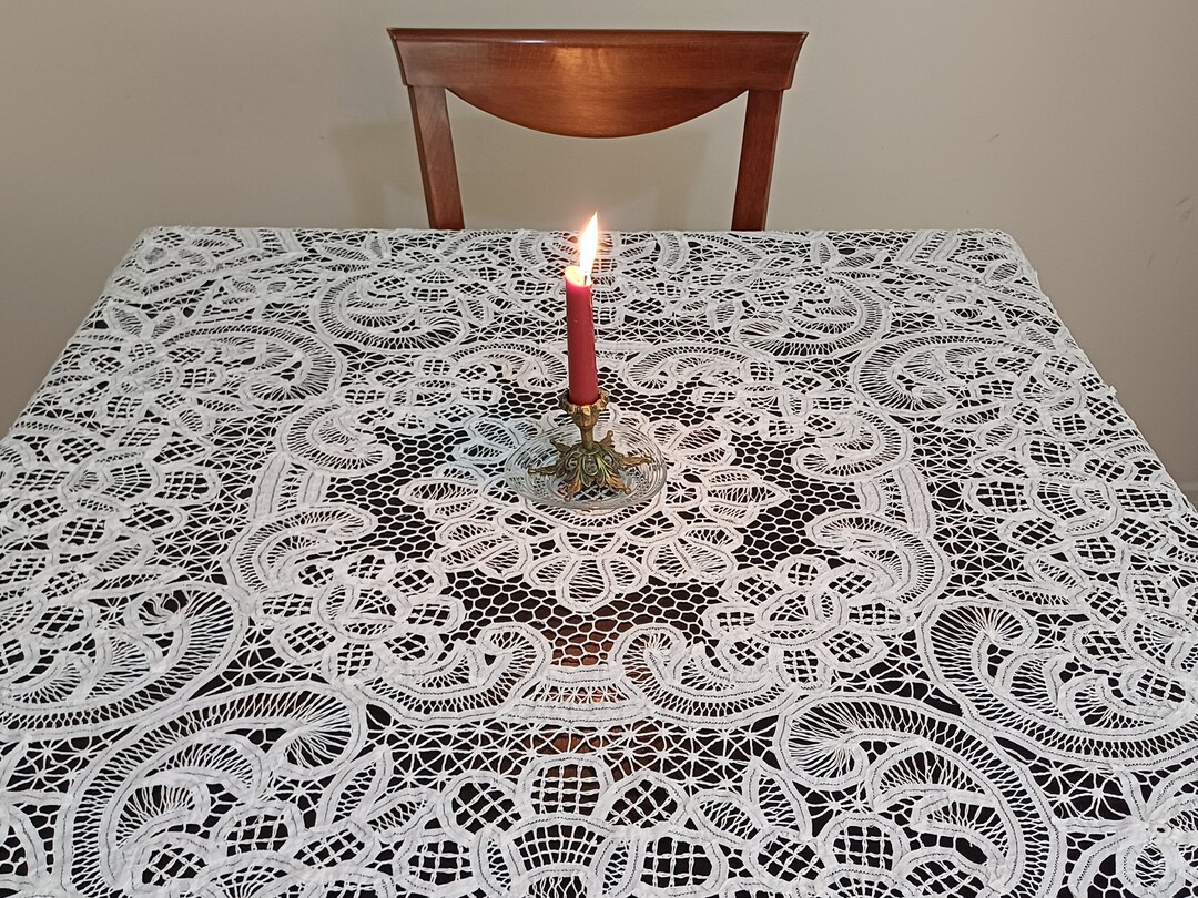 61'' Round Unused Battenburg Lace Tablecloth Brussels Etsy