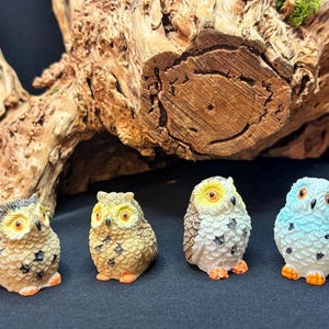 4 pcs miniature owls, accessories for fairy gardens, fairy-themed items, miniatures for gnome gardens, supplies for terrariums