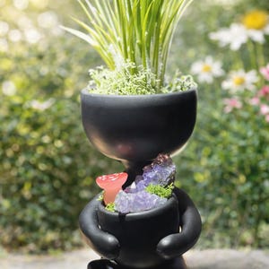 Maceta con cabeza humana, moderna y minimalista, pequeña maceta para suculentas, decoración única para el hogar, maceta de escritorio, decoración de jardín zen