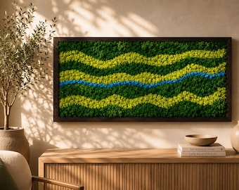 Preserved Moss Wall Art | 24x12 Biophilic Wall Decor | Modern Green Botanical Art | Office Reception Spa Living Room | Handmade Frame