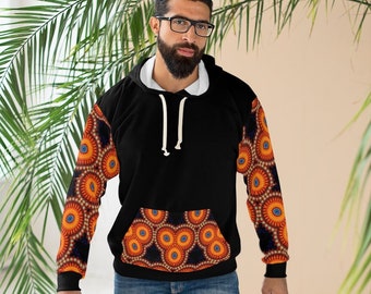 Orange & Black Print Unisex Pullover Hoodie