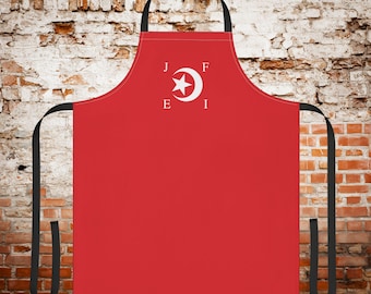 Crescent Star Monogram Apron | Red Apron with Initials, 5-Color Straps