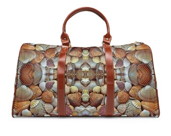 Seashell Print Weekender Bag: PU Leather Travel Handbag