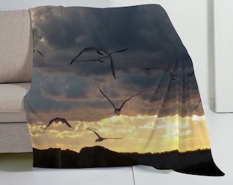 Seagulls In Flight Velveteen Plush Blanket