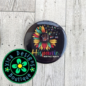 Hispanic Heritage Month Pinback Button: Sunflower Handprints, Latin Power