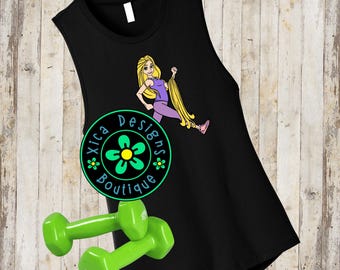 Running Rapunzel Muscle Tank, Tangled Princess Workout Shirt, Disney Half Marathon Gym Tee, Fitness Training Top
