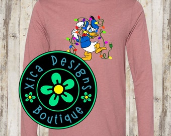 Donald Christmas Lights DTG Long Sleeve Shirt, DTG Donald Duck Shirt, Christmas Shirt, Donald Christmas Shirt, Direct To Garment Shirt