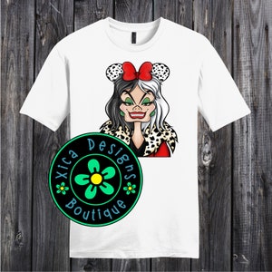 Cruella Mickey Ears DTG Shirt, Cruella De Vil Shirt, Mickey Ears Shirt, 101 Dalmatians, Villain Shirt, Cruella DeVille, Direct To Garment