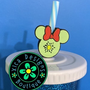 3D Printed Disney Minnie Head, 3D Printed Kiwi Straw Topper, 3D Printed Straw Buddy, 3D Printed Kiwi Straw Topper, 3D Print Straw Decoration