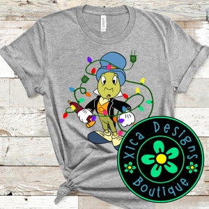 Jiminy Cricket DTG Shirt, Christmas Lights Shirt, Christmas Tree Lights Shirt, DTG Pinocchio Disney Shirt, Youth Shirt, Direct To Garment