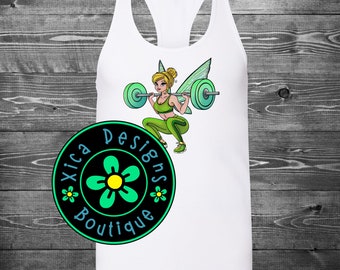 Camiseta sin mangas con espalda cruzada Tinkerbell para sentadillas: Ropa deportiva para gimnasio y entrenamiento.