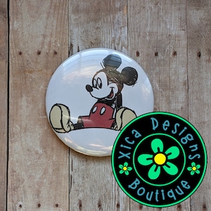 Mickey Sketch Pinback Button Badge 3&quot; Metal Back, 3 inch Button