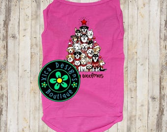 Merry Woofmas Dog Shirt: Christmas Pet Shirt, Polyester Holiday Apparel