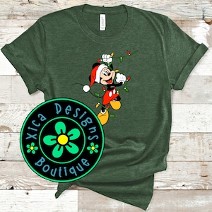 Christmas Mickey Mouse Lights Shirt: DTG Printed Tee Heather Grass Green