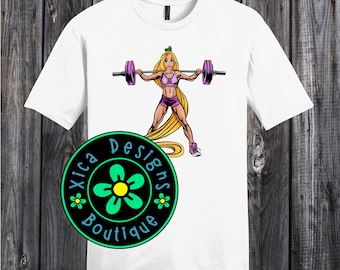 Workout Rapunzel DTG Shirt: Princess Fitness, Weightlifting