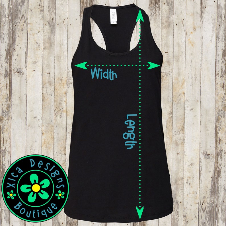 May include: Black tank top with a racerback style. The tank top is measured for length and width.