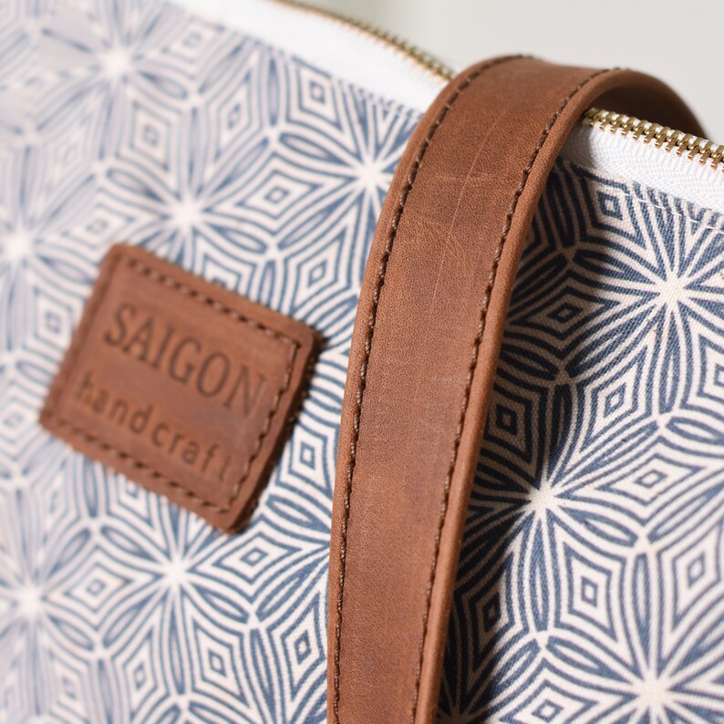 Real Leather Canvas Bag Crossbody Purse Canvas Bag Geometric Etsy