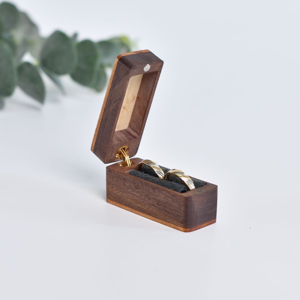 Flip Wood Ring Box - Engagement ring box - Wedding Ring Box - Anniversary Gift - Walnut Ring Box