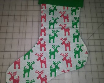 Red and green deer Christmas stocking