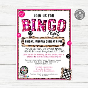 Bingo Night Flyer, Bingo Flyer, Pink Bingo, Bingo Fundraiser Flyer,  Bingo Invitation, School Bingo Flyer, Fundraiser Flyer, PTO Flyer