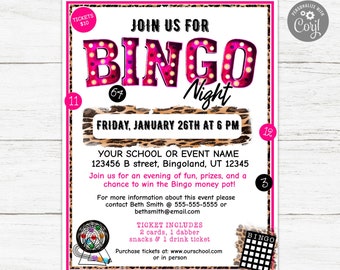 Bingo Night Flyer, Bingo Flyer, Pink Bingo, Bingo Fundraiser Flyer,  Bingo Invitation, School Bingo Flyer, Fundraiser Flyer, PTO Flyer