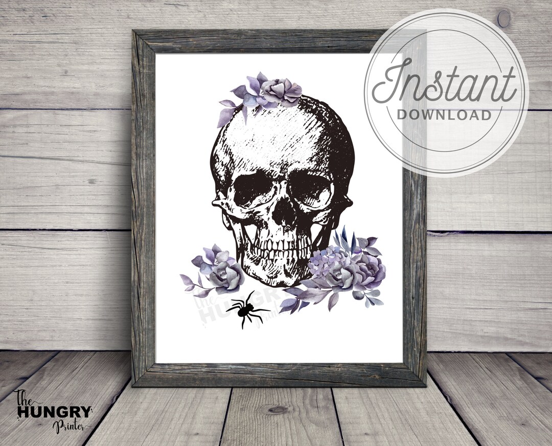 Halloween Skull Print Skull Sign Floral Skull Print Gothic - Etsy