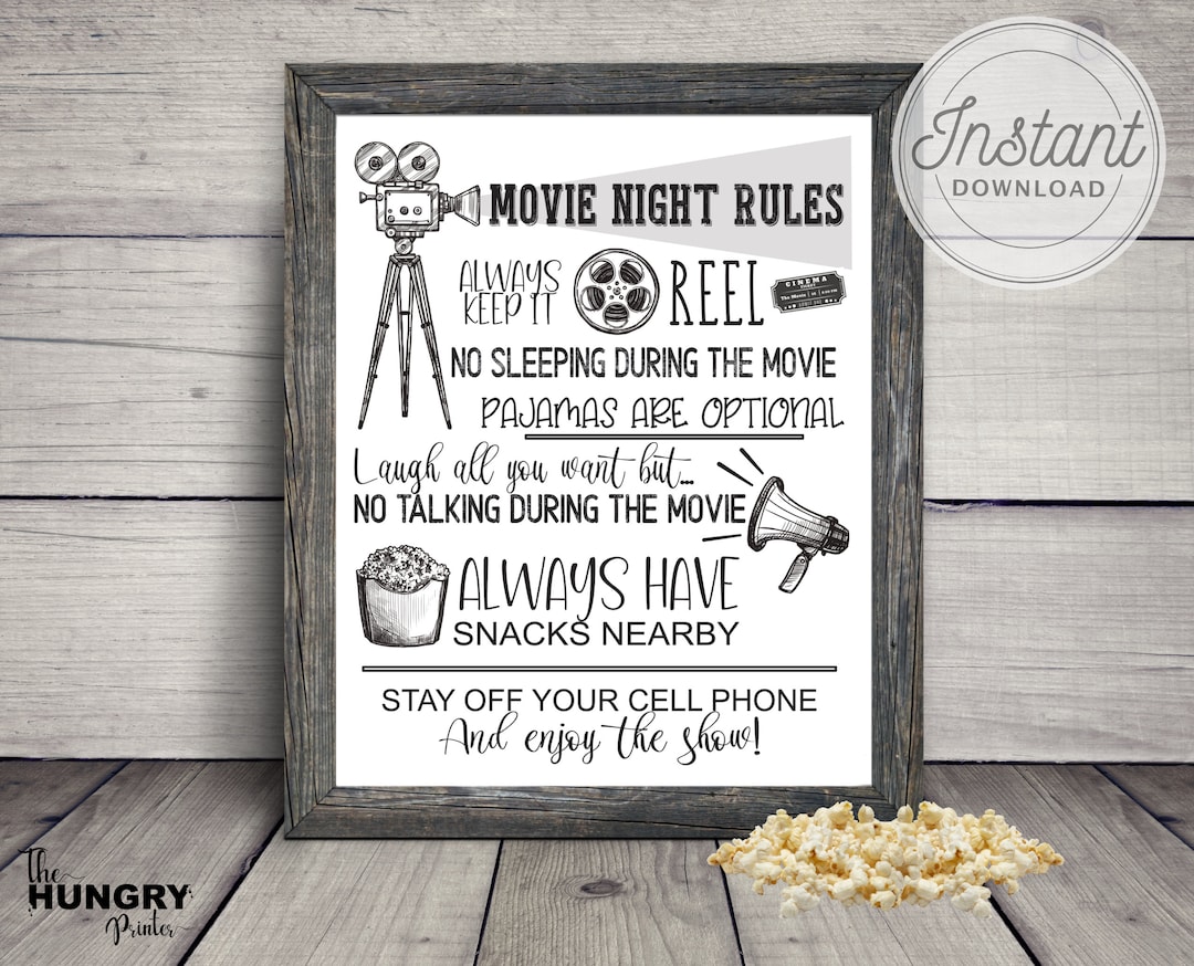 Theater Rules Sign, Movie Night Rules, Movie Theater Sign, Movie Night