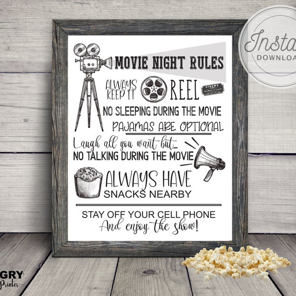 Theater Rules Sign, Movie Night Rules, Movie Theater Sign, Movie Night, Movie Room Decor, Movie Night Decor, Movie Night Printable, Movies