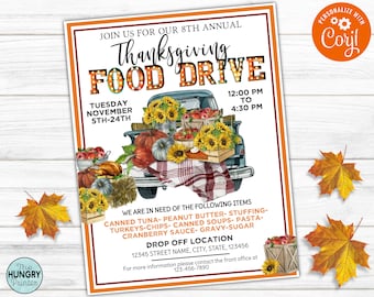 Thanksgiving Food Drive Flyer, Food Drive Flyer, Editable Food Drive Template, Fall Food Drive Flyer, Church Fundraiser Flyer, School Flyer