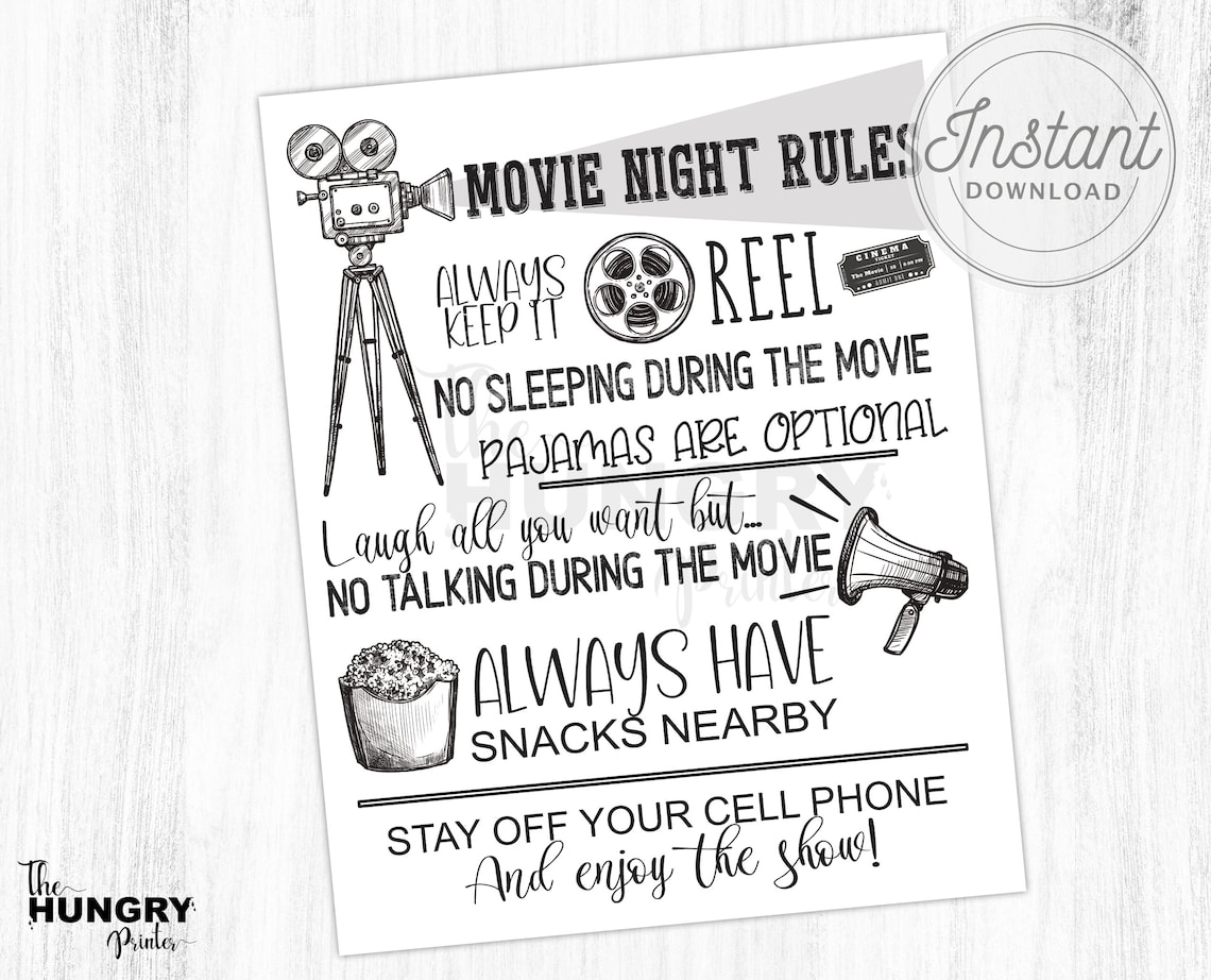 Theater Rules Sign Movie Night Rules Movie Theater Sign Etsy
