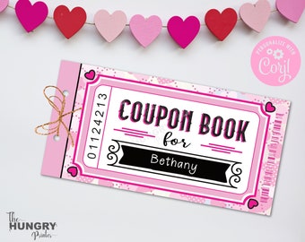 Printable Coupon Book, Valentine Coupon Book, Love Coupon Book, Valentine Coupons, Coupon Book For Kids, Coupons For Gifts, Editable